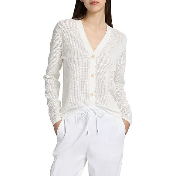 THEORY White  Pointelle-Knit Oversized Cardigan - Picture 6 of 12